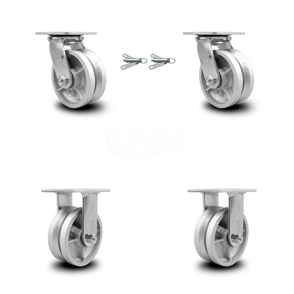 5 Inch V Groove Semi Steel Caster Set with Ball Bearings 2 Swivel Lock 2 Rigid